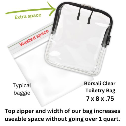 BORSALI TSA Quart Size Bag Approved for Carry On Travel - One (1) Quart Clear Toiletries, Cosmetic and 3-1-1 Liquids Toiletry Bag - 2 Pack - Image 3