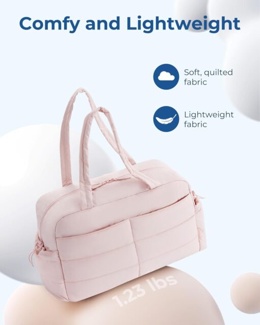 BAGSMART Travel Duffle Bag Gym Bag for Women, 31L Puffer Tote Bag Quilted Laptop Carry on, Weekender Overnight Bag Organizer Duffel Bag for Travel, Khaki - Image 4