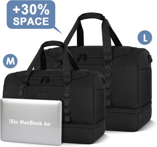 ETRONIK Travel Bag for Men Women, Duffle Bag & Gym Bag with Shoe Compartment, Weekender Overnight Bag with Toiletry Bag, Carry on Bags for Airplane for Travel, Trip, Gym, Yoga, Black - Image 2