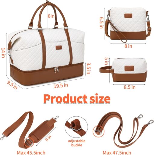 Weekender Bag, Large Travel Duffel Bag for Women, Carry on Overnight Bag with Shoe Compartment and Toiletry Bags - Image 6