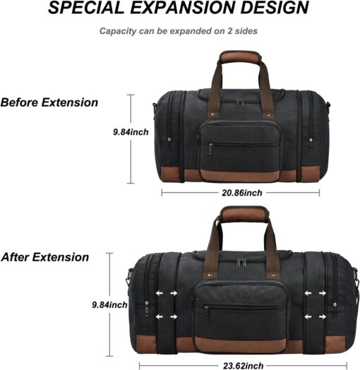 Litvyak Duffle Bag for Travel, Carry on Bag Travel Bags for Men Canvas Travel Duffel Bags Overnight Weekend Gym Bag Carry on Duffel Luggage Bags (Black) - Image 4