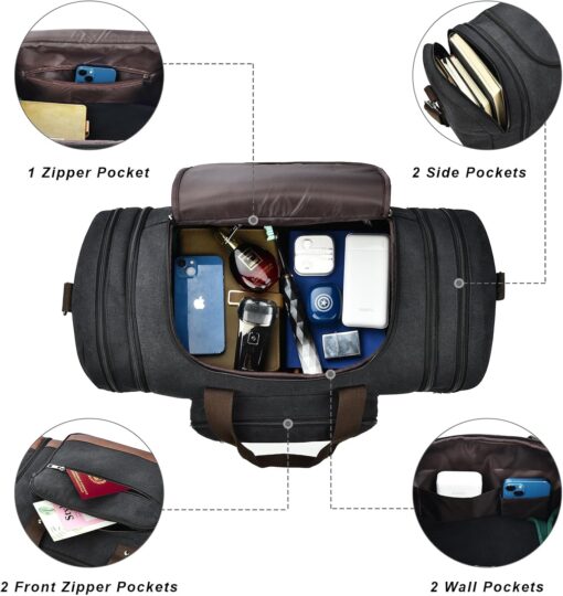 Litvyak Duffle Bag for Travel, Carry on Bag Travel Bags for Men Canvas Travel Duffel Bags Overnight Weekend Gym Bag Carry on Duffel Luggage Bags (Black) - Image 6