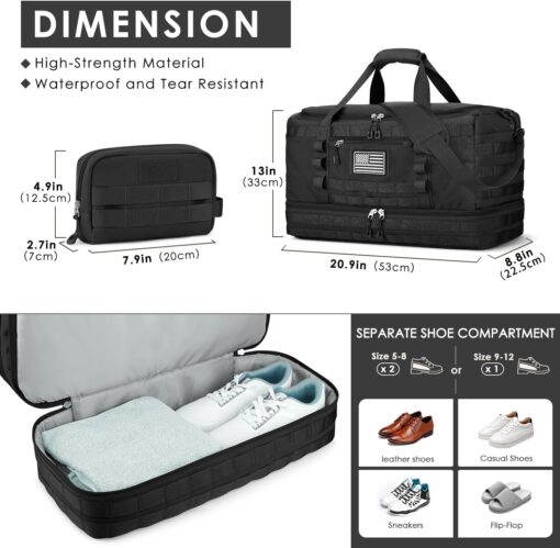 ETRONIK Travel Bag for Men Women, Gym Bag & Tactical Duffle Bag for Travel, Carry on Bag with Toiletry Bag and Shoe Compartment, Weekender Overnight Bag with Wet Pocket for Workout Medical, Black - Image 4