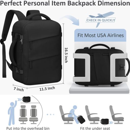 Travel Backpack for Women Men Carry on Flight Approved Lightweight 15.6 Inch Laptop Backpack Duffle College Business Work Weekender Hiking Travel Essentials Suitcase Backpack Black - Image 2