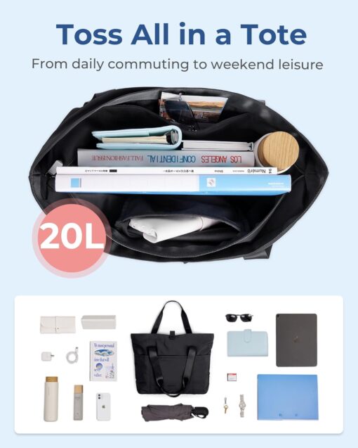 BAGSMART Tote Bag for Women, Foldable Tote Bag With Zipper Large Shoulder Bag Top Handle Handbag for Travel, Work - Image 4