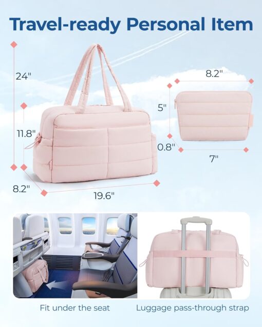 BAGSMART Travel Duffle Bag Gym Bag for Women, 31L Puffer Tote Bag Quilted Laptop Carry on, Weekender Overnight Bag Organizer Duffel Bag for Travel, Khaki - Image 6