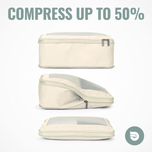 Compression Packing Cubes for Travel - Luggage Organizer Bags - Double Zipper Packing Cubes for Suitcases (6-Pack, Beige) - Image 2