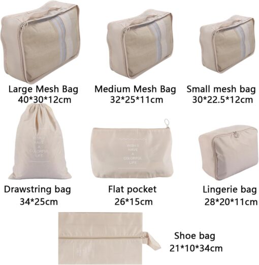BALIN Premium 7 Set Packing Cubes for Suitcases, Travel Essentials for Carry on,Waterproof Luggage Organizer Bags Set for Travel Accessories - Beige Color - Image 2