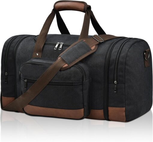 Litvyak Duffle Bag for Travel, Carry on Bag Travel Bags for Men Canvas Travel Duffel Bags Overnight Weekend Gym Bag Carry on Duffel Luggage Bags (Black)