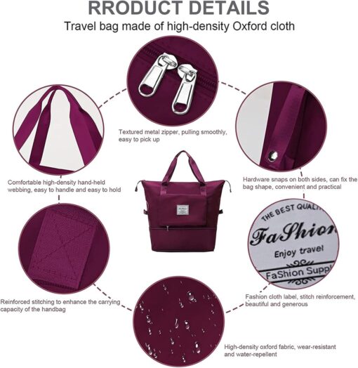 Large Capacity Travel Bag, Foldable Travel Bag, Expandable Travel Duffel Bag, Collapsible Waterproof Large Capacity Travel Handbag, Overnight Bag for Women and Man - Image 5