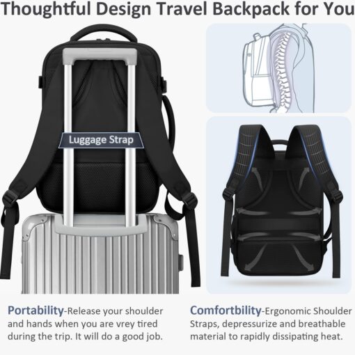 Travel Backpack for Women Men Carry on Flight Approved Lightweight 15.6 Inch Laptop Backpack Duffle College Business Work Weekender Hiking Travel Essentials Suitcase Backpack Black - Image 6