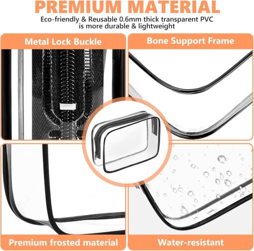 AURUZA 4 Pack Clear Toiletry Bag, Portable Travel Makeup Pouch with Zipper, TSA Approved Organizer, PVC Cosmetic for Airport Airline Compliant - Image 4