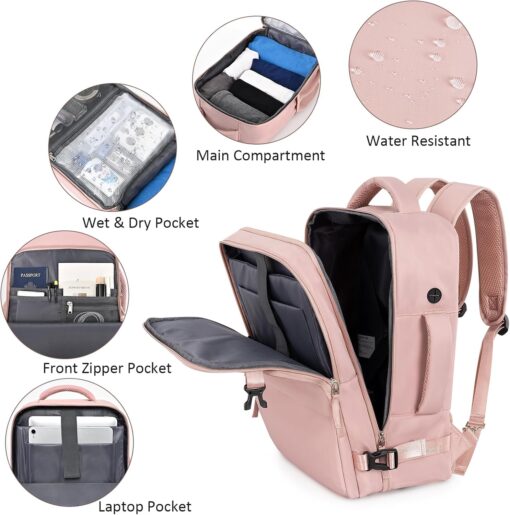 Travel Backpack for Women Men,Travel Laptop Backpack w/USB Charging Port, Waterproof Travel Backpack Carry On Flight Approved,Weekender Business Hiking Bag,Laptop Backpack 15.6 inch - Image 4