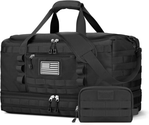ETRONIK Travel Bag for Men Women, Gym Bag & Tactical Duffle Bag for Travel, Carry on Bag with Toiletry Bag and Shoe Compartment, Weekender Overnight Bag with Wet Pocket for Workout Medical, Black