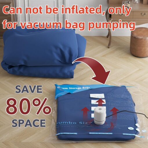 24 Pack Vacuum Storage Bags with Electric Pump, (5 Jumbo, 5 Large, 5 Medium, 5 Small, 4 Roll Up Bags) Space Saver Bag for Clothes, Mattress, Blanket, Duvets, Pillows, Comforters,Travel - Image 7