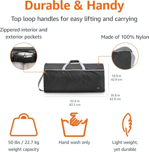 Amazon Basics Large Duffel Bag (100L) for Travel, Travel Bag, with Multiple Zippered Pockets, Lightweight yet Durable Nylon Material, 50-Pound Weight Capacity, Black, 32.4"L x 16.9"W x 16.9"H - Image 3