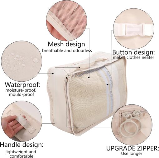 BALIN Premium 7 Set Packing Cubes for Suitcases, Travel Essentials for Carry on,Waterproof Luggage Organizer Bags Set for Travel Accessories - Beige Color - Image 3