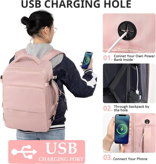 Travel Backpack for Women Men,Travel Laptop Backpack w/USB Charging Port, Waterproof Travel Backpack Carry On Flight Approved,Weekender Business Hiking Bag,Laptop Backpack 15.6 inch - Image 6