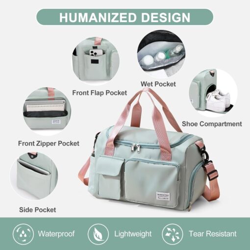 Small Gym Bag for Women, Travel Duffle Bag Carry On Weekender Bag with Shoe Compartment - Image 5