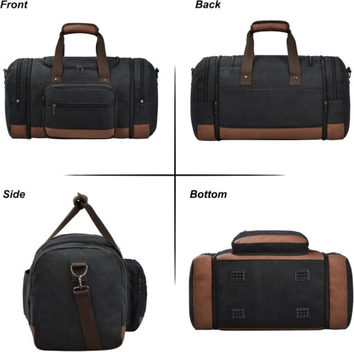 Litvyak Duffle Bag for Travel, Carry on Bag Travel Bags for Men Canvas Travel Duffel Bags Overnight Weekend Gym Bag Carry on Duffel Luggage Bags (Black) - Image 3