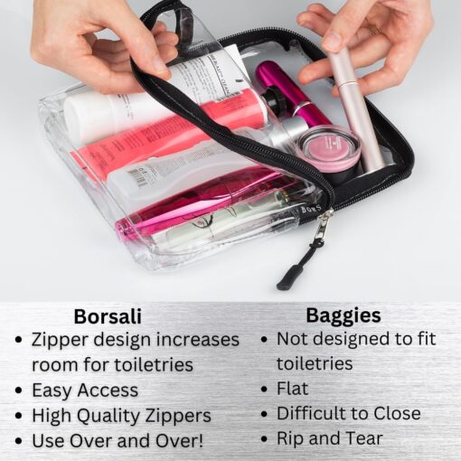BORSALI TSA Quart Size Bag Approved for Carry On Travel - One (1) Quart Clear Toiletries, Cosmetic and 3-1-1 Liquids Toiletry Bag - 2 Pack - Image 4