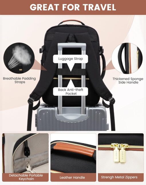 LOVEVOOK Large Travel Backpack for Women & Men, 40L Carry on Backpack for Airplanes, TSA Personal Item Travel Bag fits 17" Laptop, Waterproof Travel Essentials Airline Approved with 3 Packing Cubes - Image 8