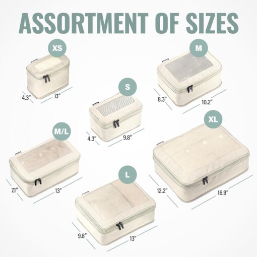 Compression Packing Cubes for Travel - Luggage Organizer Bags - Double Zipper Packing Cubes for Suitcases (6-Pack, Beige) - Image 4