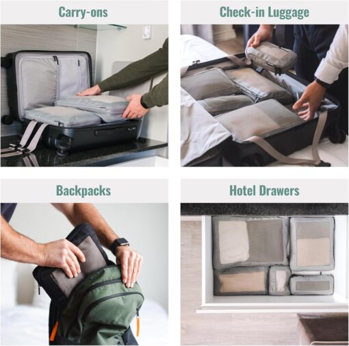 Compression Packing Cubes for Travel - Luggage Organizer Bags - Double Zipper Packing Cubes for Suitcases (6-Pack, Beige) - Image 7