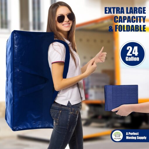 Cosy Family 4 Pack Heavy Duty Extra Large Moving Bags with Backpack Straps - Strong Handles & Zippers, Storage Totes For Space Saving, Fold Flat, Alternative to Moving Box (X-Large-Set of 4, Blue) - Image 6