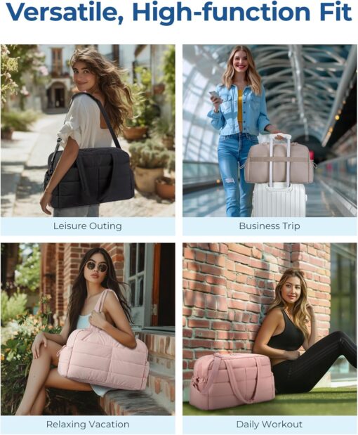 BAGSMART Travel Duffle Bag Gym Bag for Women, 31L Puffer Tote Bag Quilted Laptop Carry on, Weekender Overnight Bag Organizer Duffel Bag for Travel, Khaki - Image 2