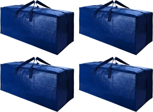 Cosy Family 4 Pack Heavy Duty Extra Large Moving Bags with Backpack Straps - Strong Handles & Zippers, Storage Totes For Space Saving, Fold Flat, Alternative to Moving Box (X-Large-Set of 4, Blue)