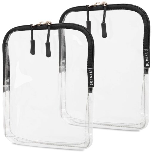 BORSALI TSA Quart Size Bag Approved for Carry On Travel - One (1) Quart Clear Toiletries, Cosmetic and 3-1-1 Liquids Toiletry Bag - 2 Pack