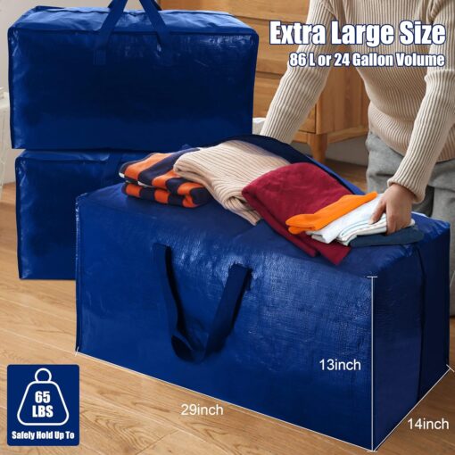 Cosy Family 4 Pack Heavy Duty Extra Large Moving Bags with Backpack Straps - Strong Handles & Zippers, Storage Totes For Space Saving, Fold Flat, Alternative to Moving Box (X-Large-Set of 4, Blue) - Image 7